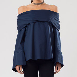LOVE-IN Navy Bell Sleeve-Off-Shoulder Tunic Top